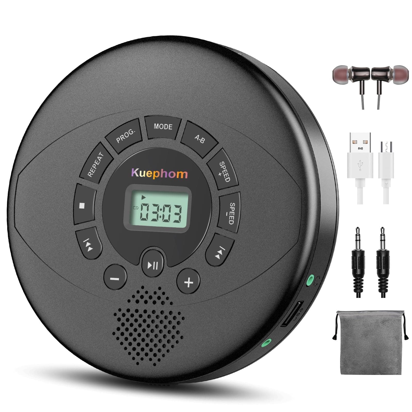 CD Player Portable,Discman Rechargeable,Walkman CD Player with Speaker, Headphones,CD-R,MP3 USB playable,Anti Skip CD Playing for car,Suitable for Personal or Multi-Users,Black