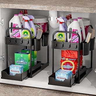GEMWON Under Sink Storage Kitchen Organiser, 2 Tier Sliding Kitchen Storage U...