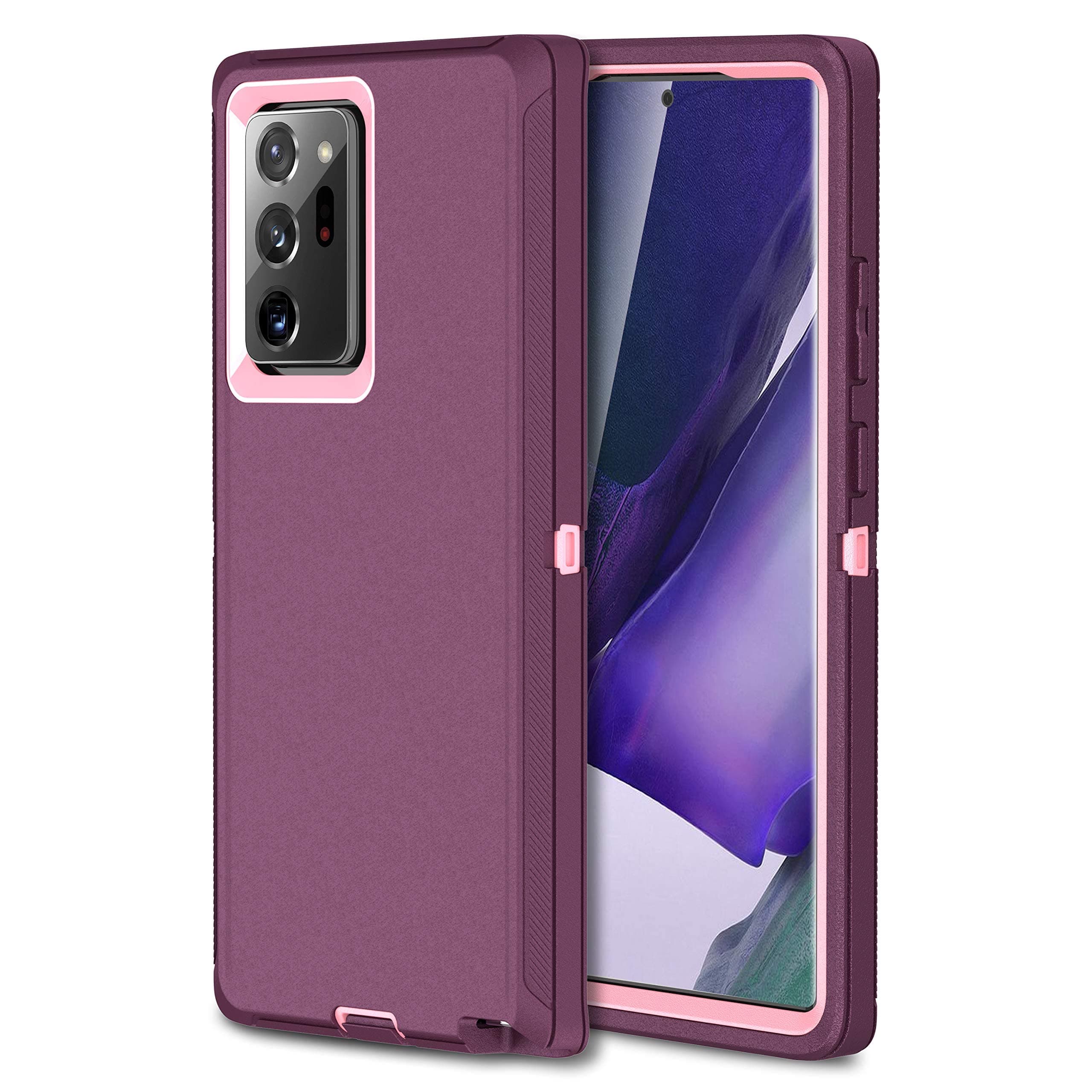 MXX Galaxy Note 20 Ultra Heavy Duty Protective Case with [3 Layers] Rugged Rubber Shockproof Protection Cover for Galaxy Note 20 Ultra (Plum/Light Pink)