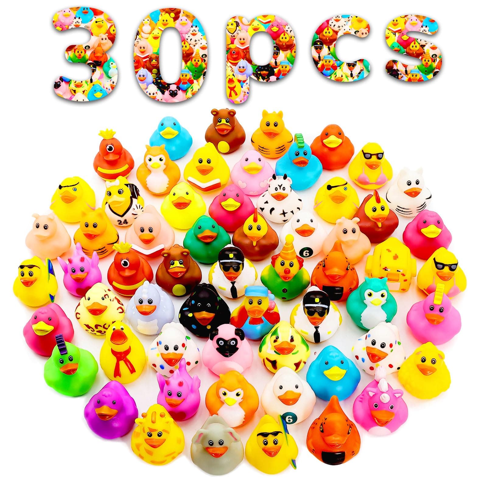 30 Pack Rubber Ducks for Jeeps 2.3 Inch Bulk Floater Jeeps Ducks for Ducking Assortment Rubber Duckies for Kids Baby Bath Toys Birthday Gifts Christmas Party Favors Summer Beach Pool Activity