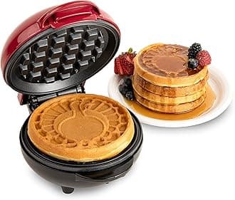 MyMini Personal Electric Heart Turkey Waffle Maker, 5-Inch Cooking Surface, Waffle Iron for Hash Browns, French Toast, Grilled Cheese, Quesadilla, Brownies, Cookies, Red