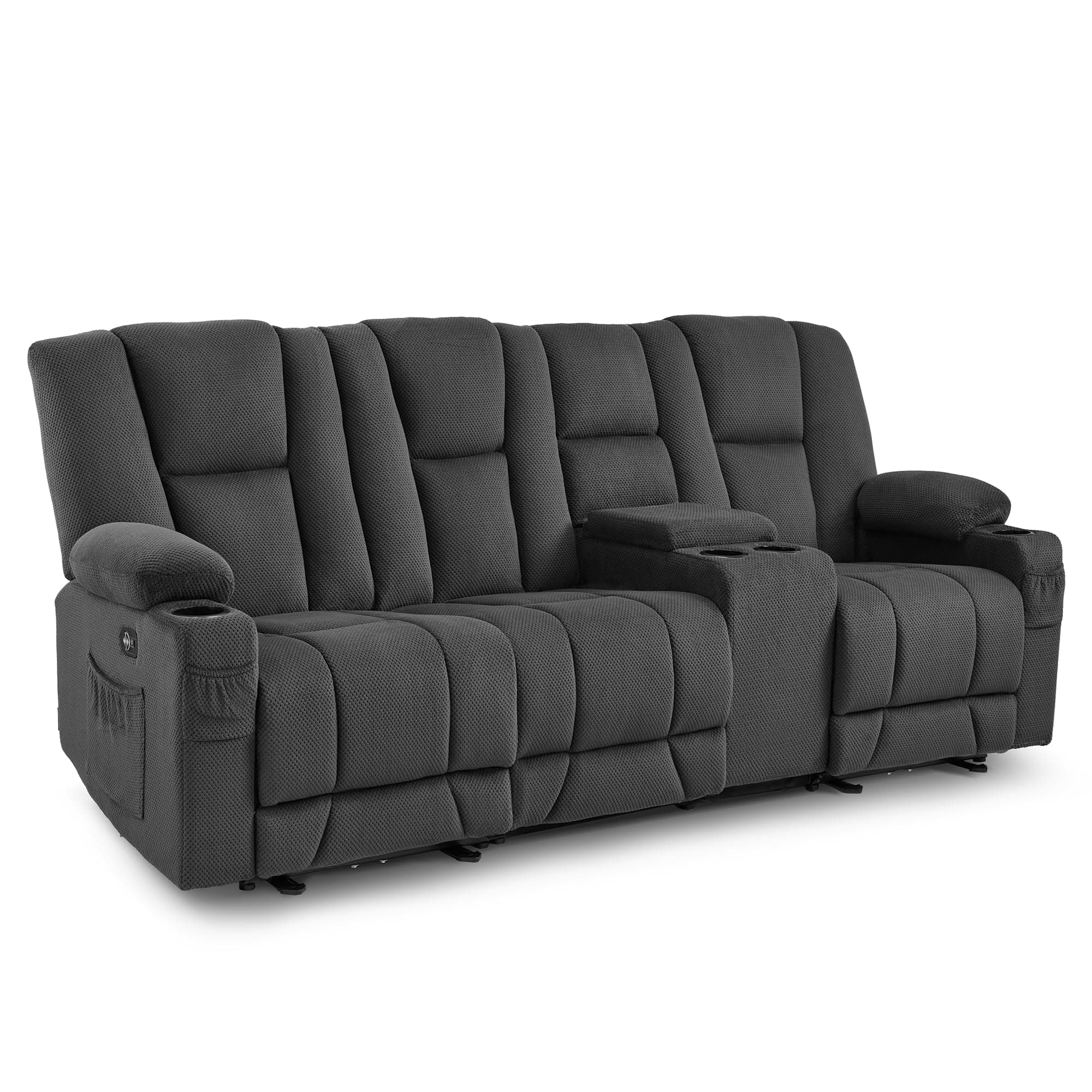 MCombo Zero Gravity 3 Seater Power Reclining Sofa with Console, Heat and Vibration Massage, Recliner Couch for Living Room, Fabric 6035SET (Grey, 3 Seater with Console)
