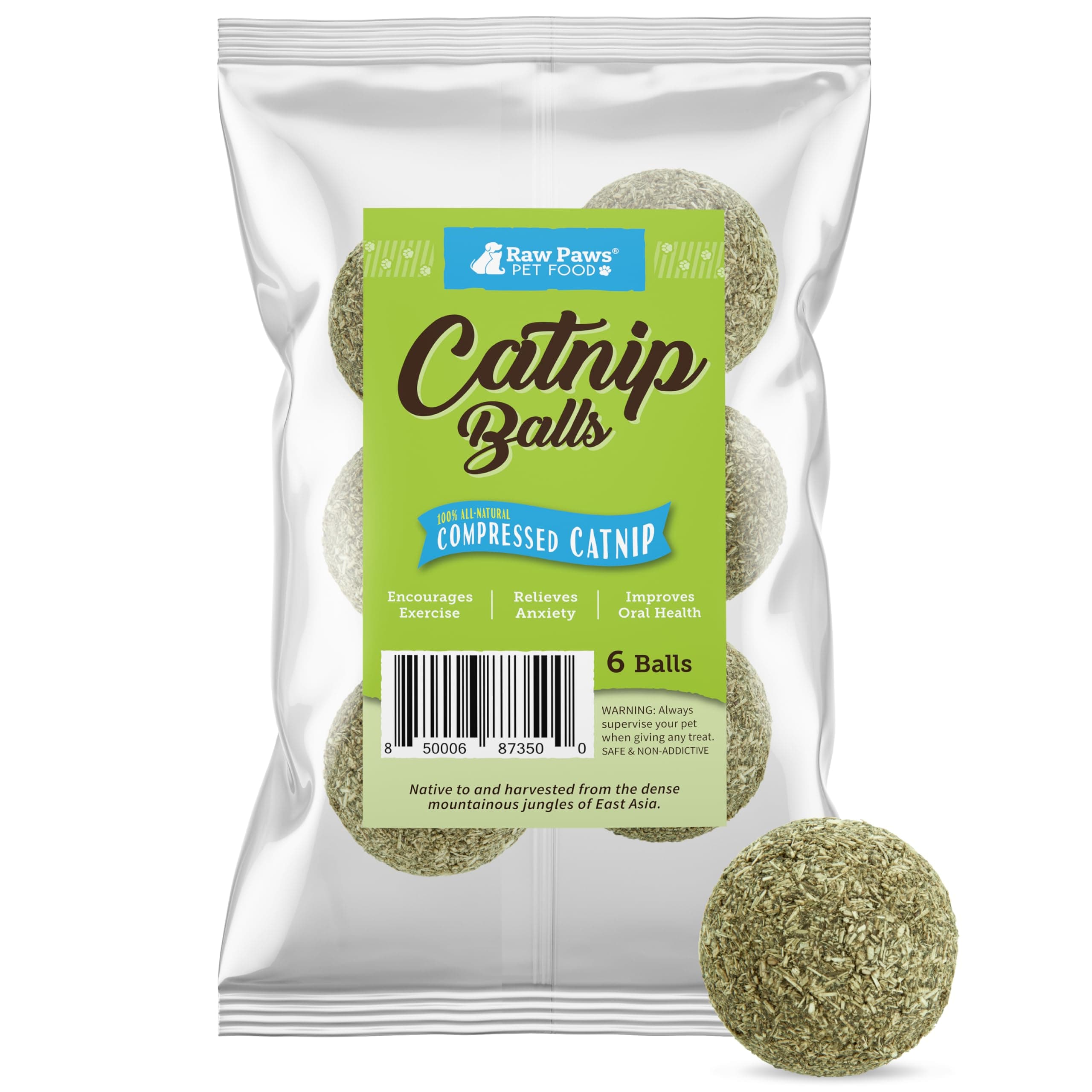 Raw Paws Catnip Balls for Cats, (6-Count) - Interactive Cat Toy for Indoor Cats - Cat Nip Licking Balls