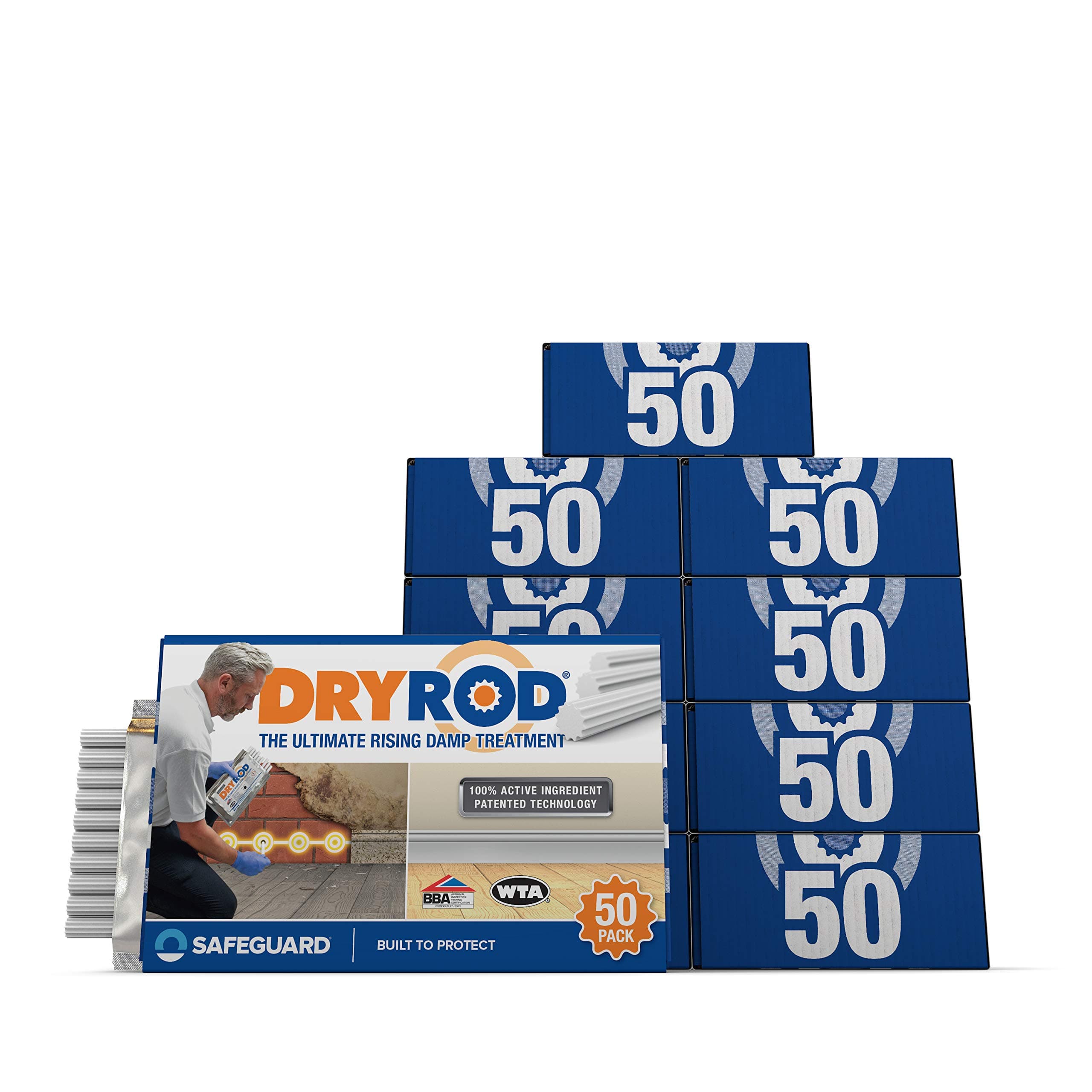 Dryrod Damp Proofing Rods (50 Pack x 10) - BBA-Approved Rising Damp Treatment, Stronger Than DPC Injection Creams. Coverage 60m