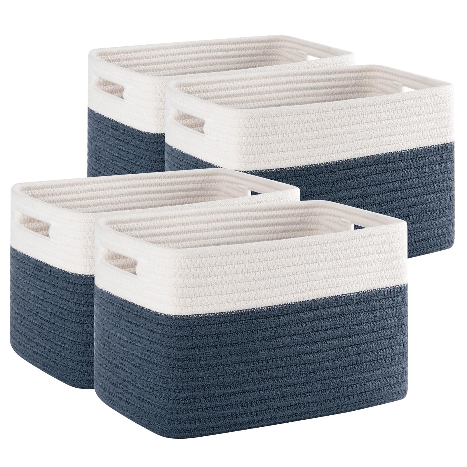 4 Pack Storage Baskets for Organizing, Woven Baskets for Shelves - Perfect for Toys, Books, Towels, and Clothes, Durable Gift Basket Bins Toy Storage, 12.7''L x9''W x7.8''H, Blue and White