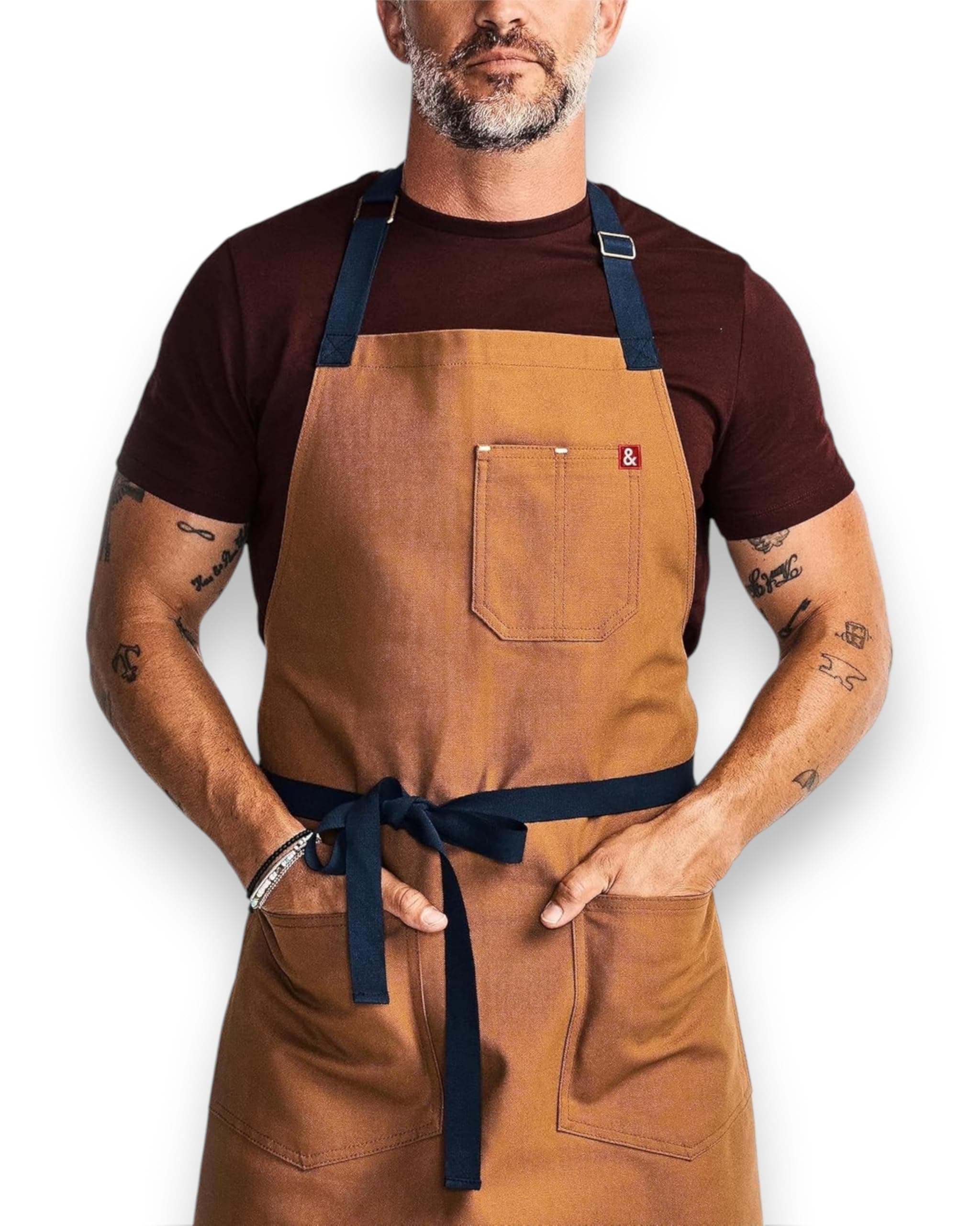 hedley & bennett Essential Apron - Adjustable Bib Chef Apron with 3 Pockets & Towel Loop - 8oz Cotton Canvas - Denver Brown