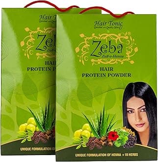 Zeba Protein Powder Hair Pack, Natural Henna, Treatment for Shine, Nourishment & Repair Dry & Damage Hair,Enriched with Bhringraj,Amla & Reetha,Reduces Hairfall, Ammonia Free (Pack of 2, 100gm Each)