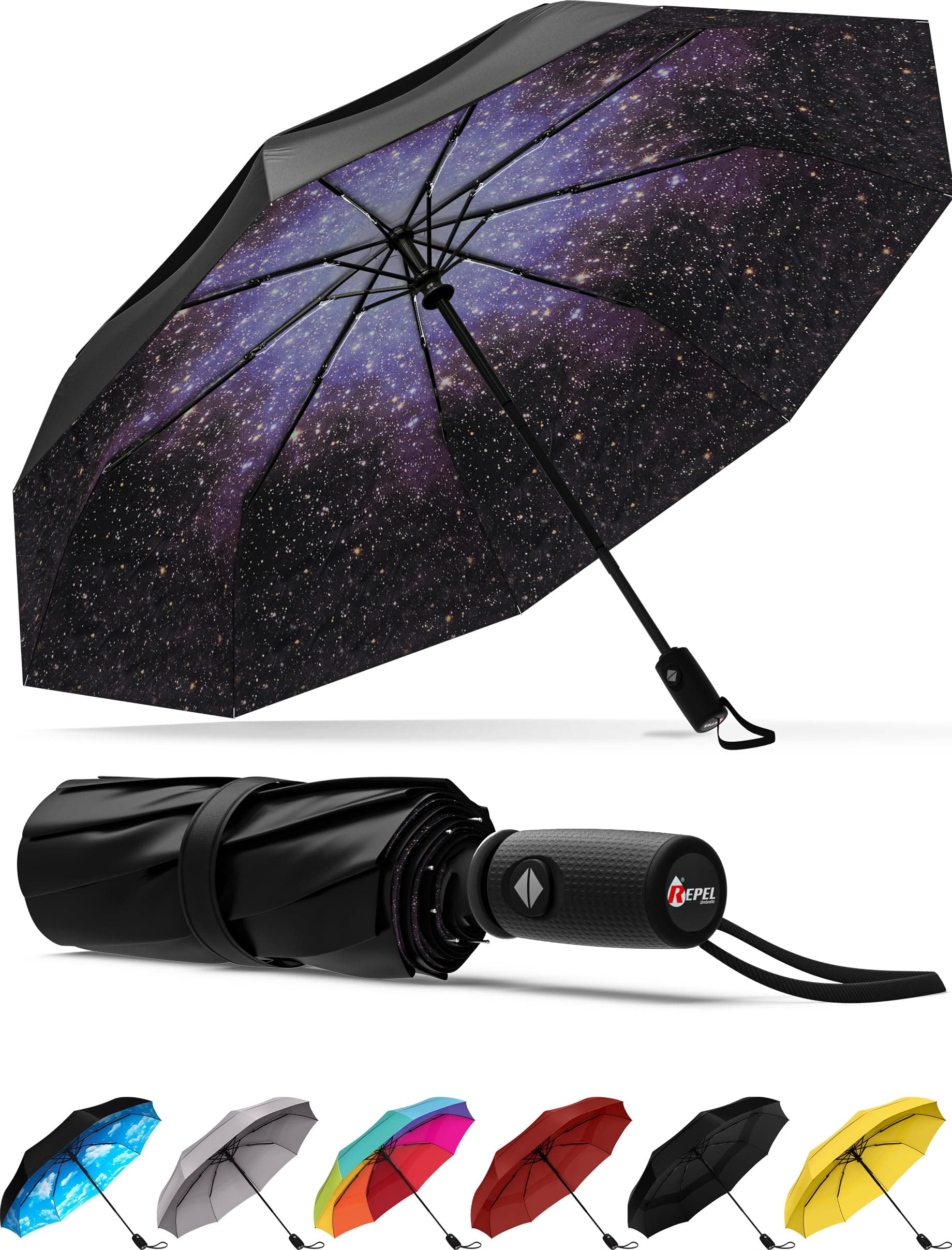 Windproof Travel Umbrellas for Rain - Easy Auto Open Close, Durable & Compact Umbrella, Strong Fiberglass Frame, Waterproof Canopy - Backpack, Purse, Portable Umbrella for Travel