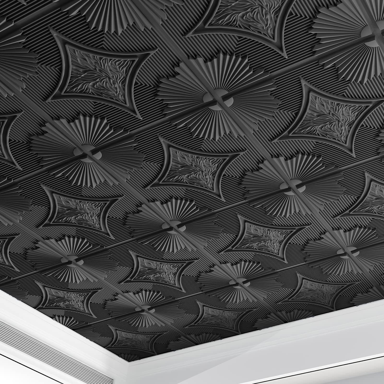 Art3d Drop Ceiling Tiles 24x24 in Black (12-Pack, 48 Sq.ft), 3D Wainscoting Panels Glue Up 2x2