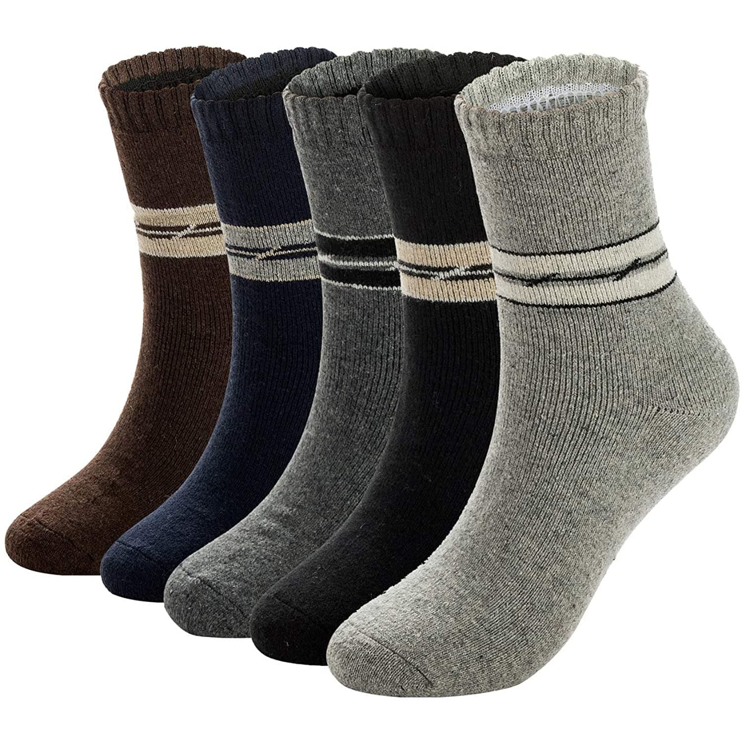 ADFOLF Mens Warm Wool Socks Thick Winter Thermal Stripe Wool Crew Socks