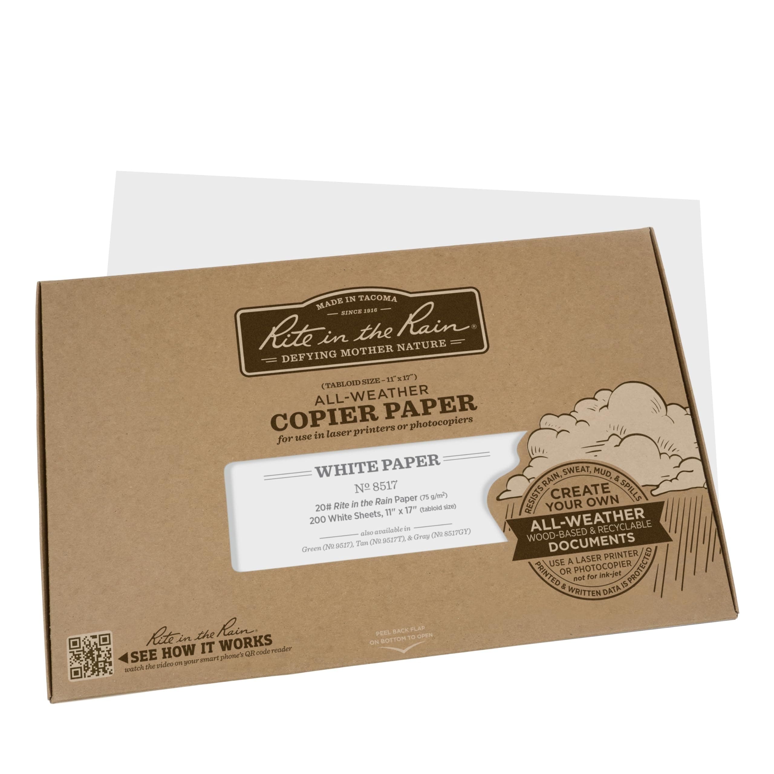 Weatherproof Copier Paper, 11" x 17", 20# White, 200 Sheet Pack (No. 8517)