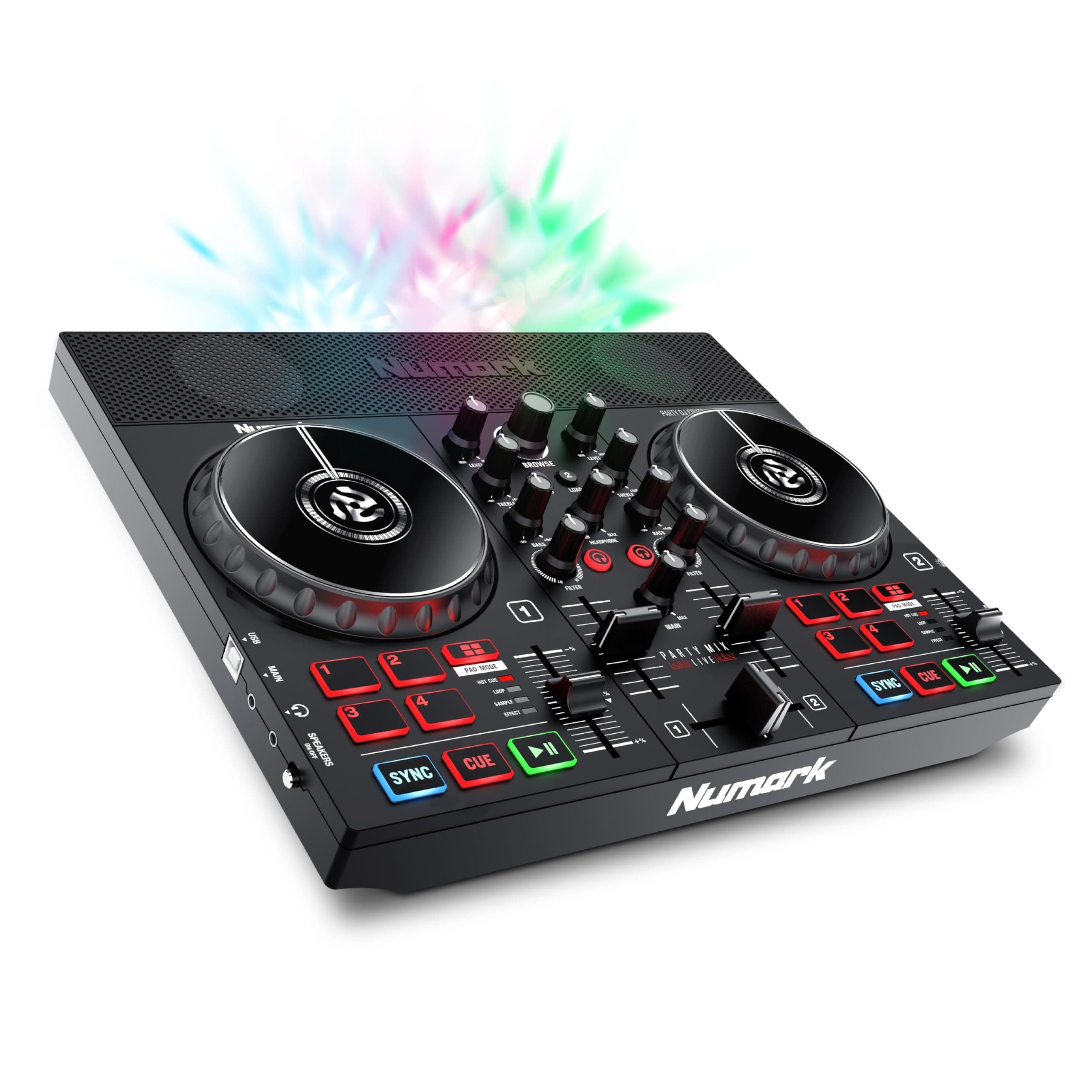 Party Mix Live DJ Controller with Built-in Light Show & Speakers, Black