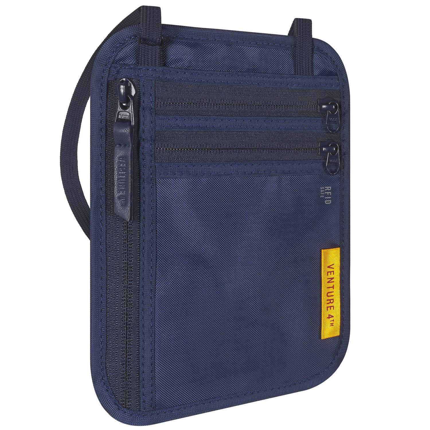 Slim Passport Holder Neck Pouch with RFID Blocking Travel Neck Wallet and a Nylon Lining (Navy)