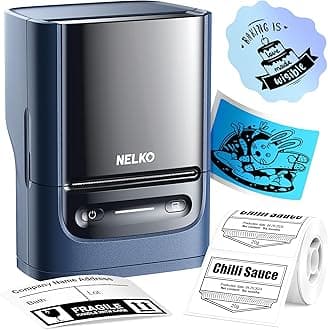Nelko Label Maker Machine with Tape, PM220 Bluetooth Label Printer, 2 Inch Portable Thermal Printer for Small Business, Address, Logo, Clothing, Sticker Maker for Phones & PC, Blue