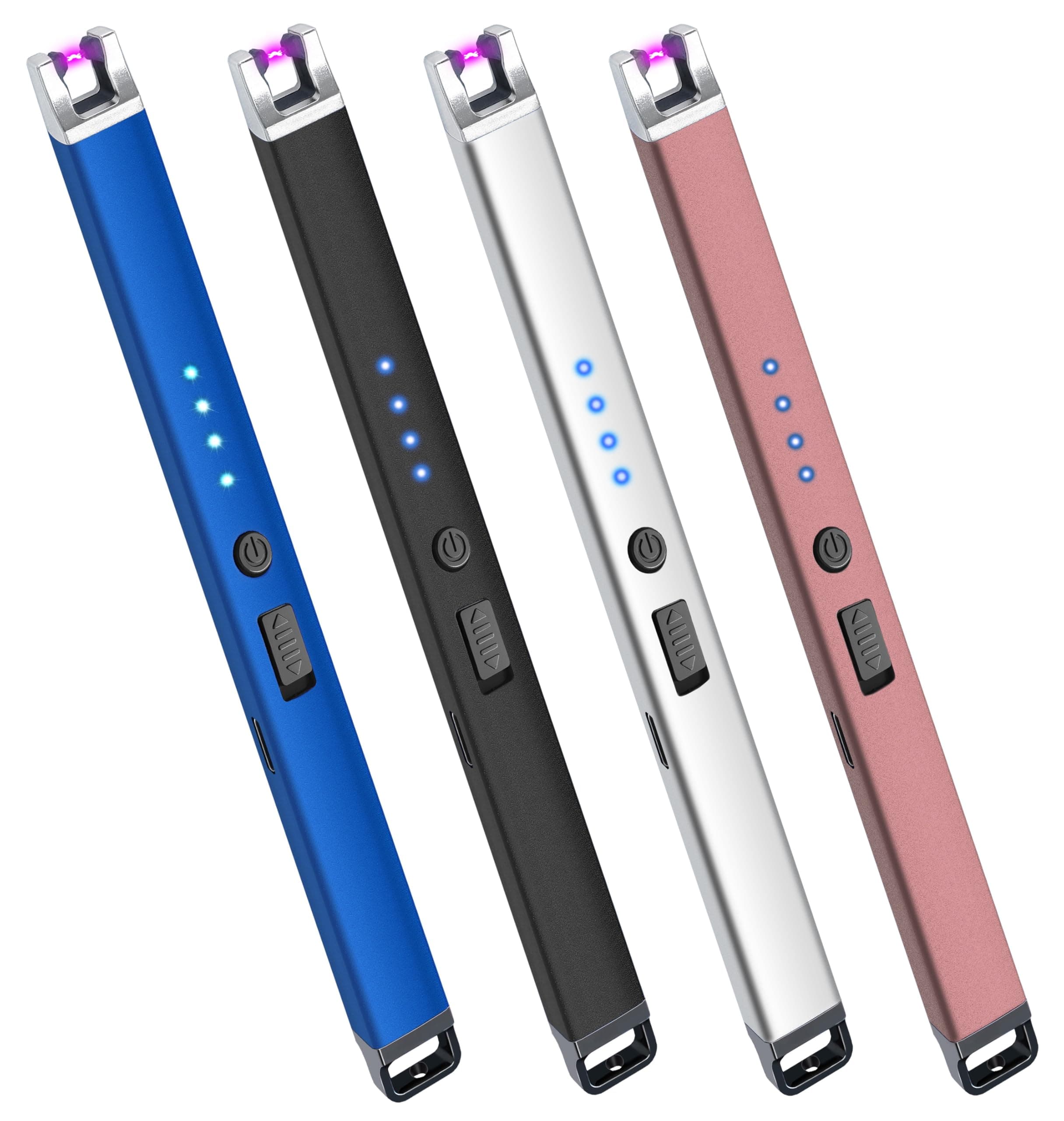 4 Pack Electric Candle Lighter USB Rechargeable Lighters Windproof Plasma Arc Lighters Flameless Type C Long Lighter with Safety Switch for Candle BBQ Camping Birthday Fireworks