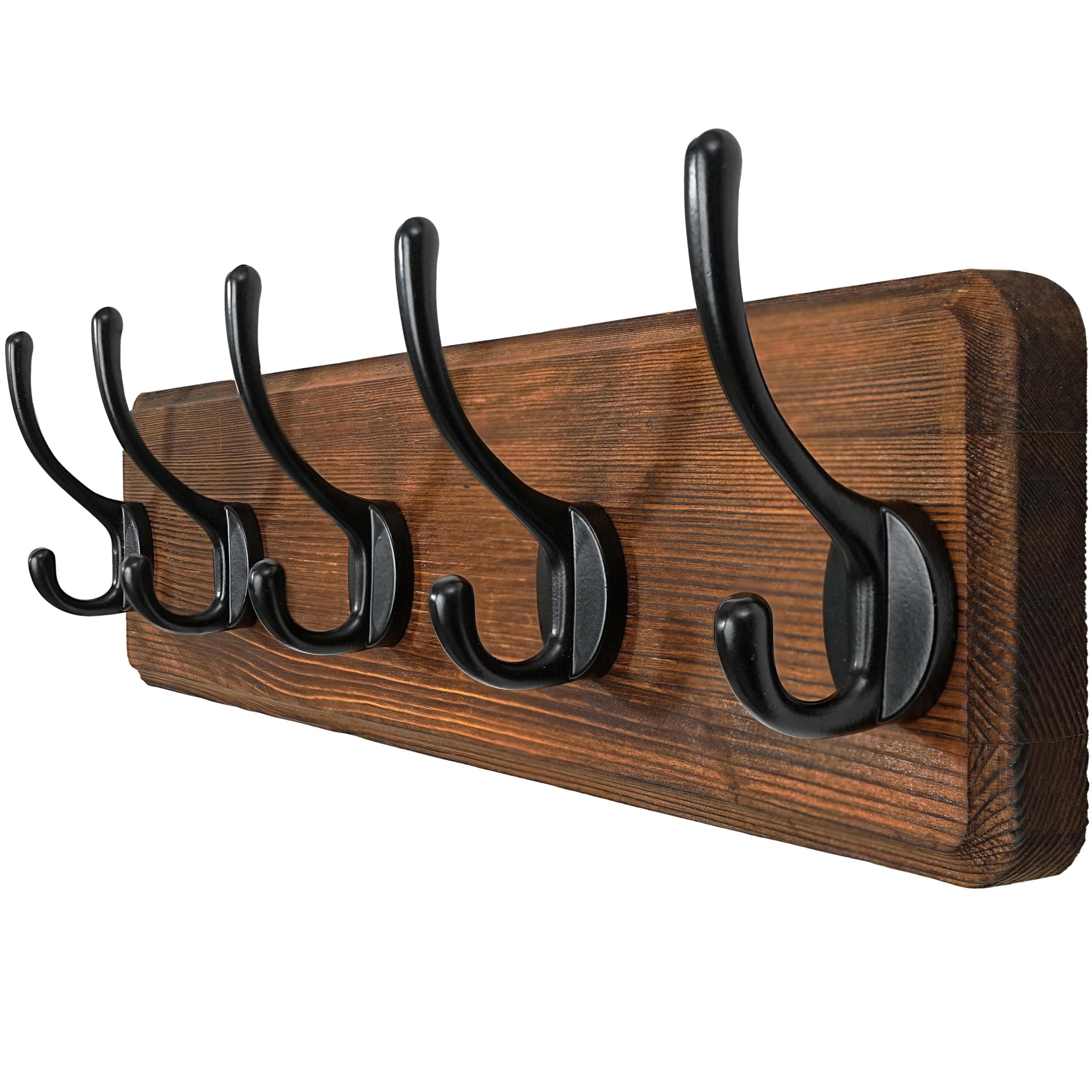 WEBI Coat Rack Wall Mount,Coat Hooks Wall Mounted,16" Hole to Hole,Coat Hanger Wall,Hook Rack Rail,5 Hooks for Hanging Jacket,Clothes,Hats,Rustic Brown