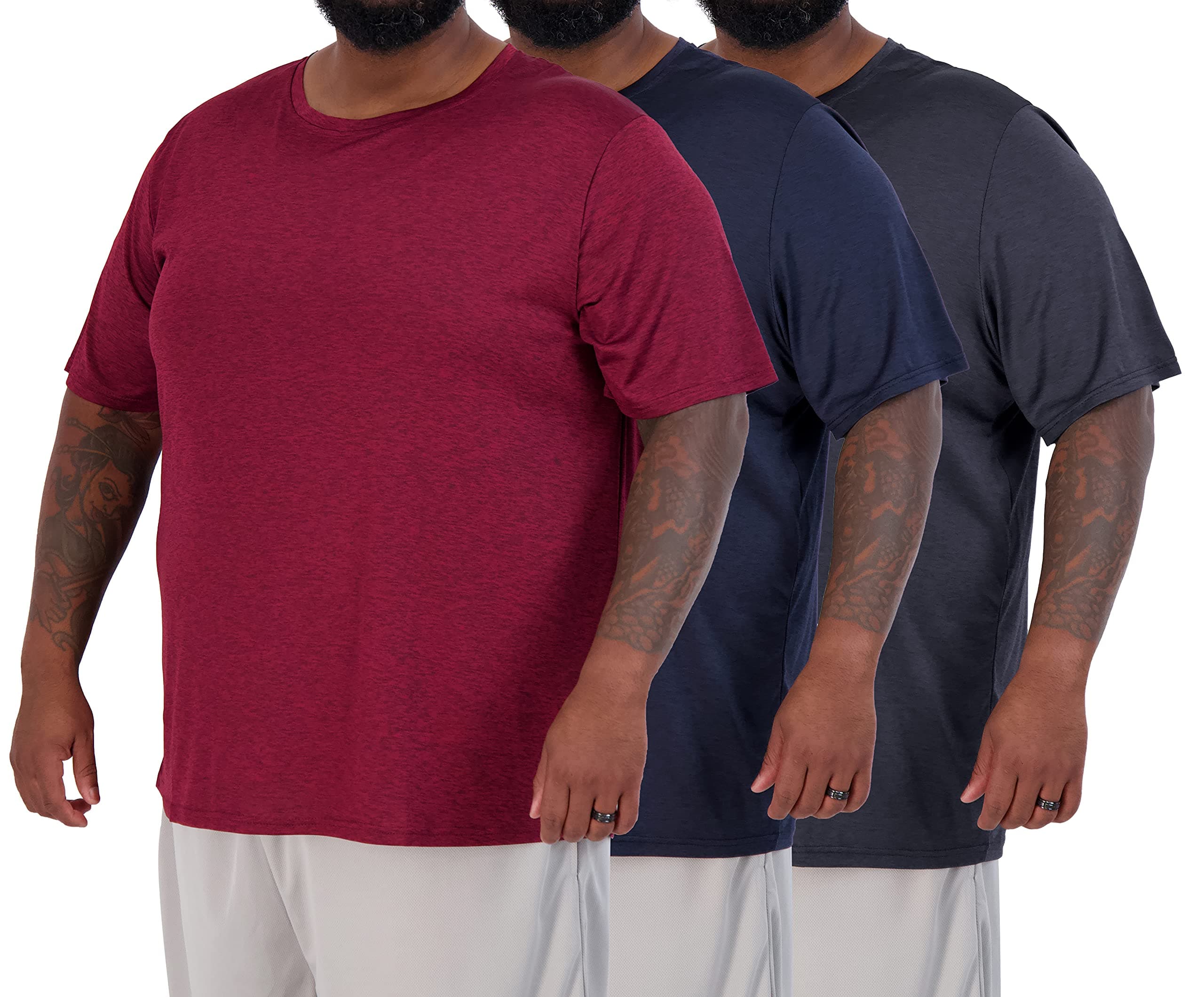 3 Pack: Men’s Big & Tall Tech Stretch Long-Sleeve & Short-Sleeve Dry-Fit T-Shirt, Set 1, 3X-Large Big Tall