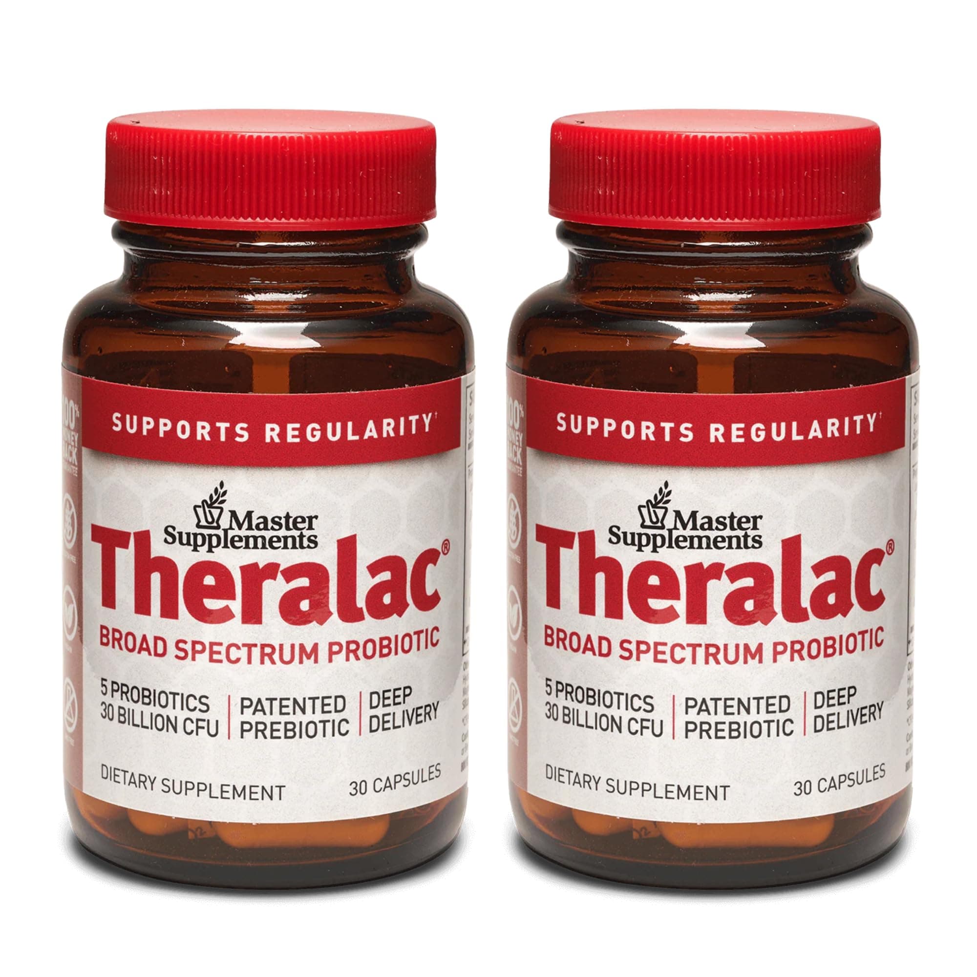 - Master Supplements Theralac - 30 Capsules, Pack of 2 - Multi-Strain Probiotic for Optimal Gut Health + Gas & Bloating Relief - Gluten Free - 60 Servings