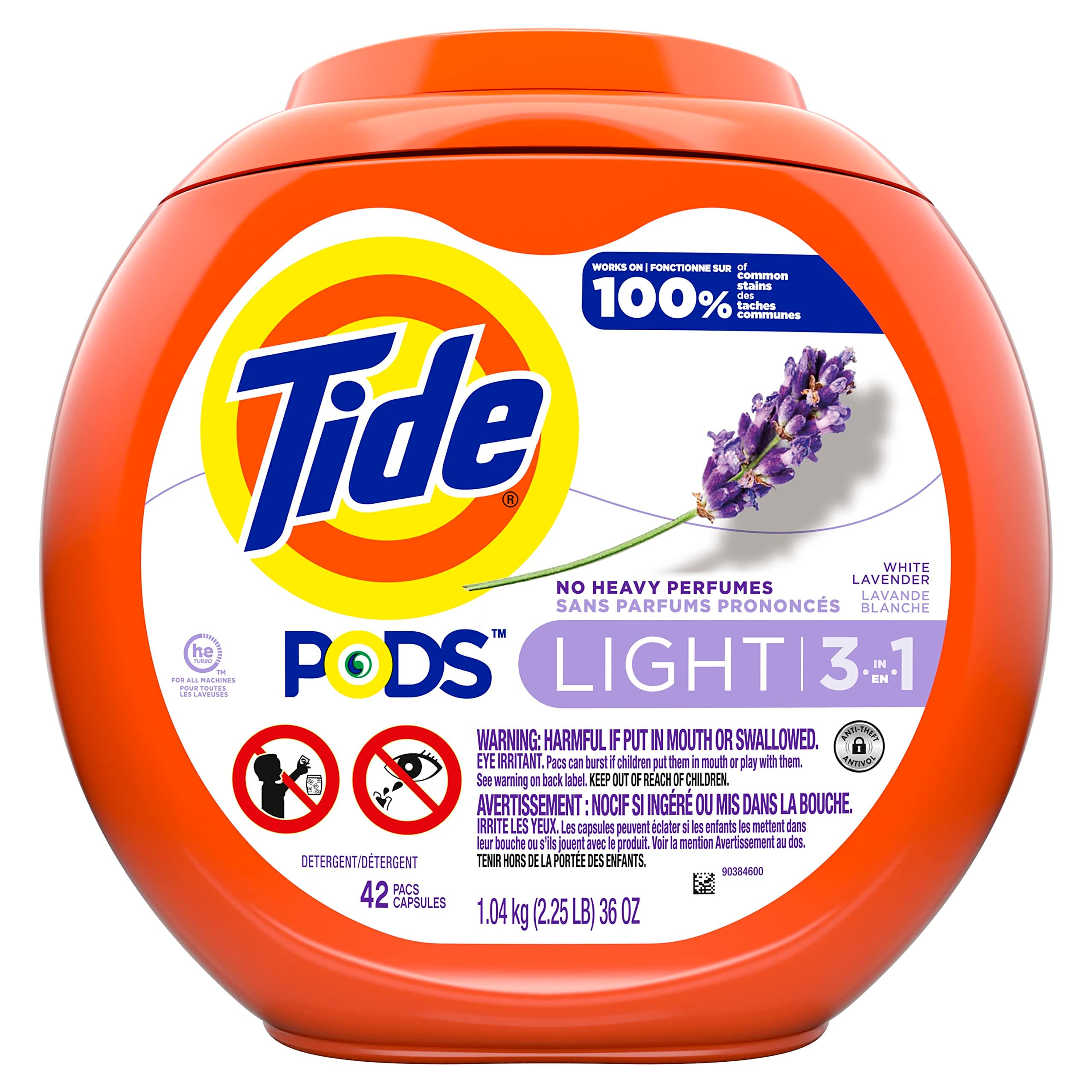 PODS Light Laundry Detergent Pacs, 42 Count, White Lavender Scent, Powerful Clean with a Light and Lasting Scent
