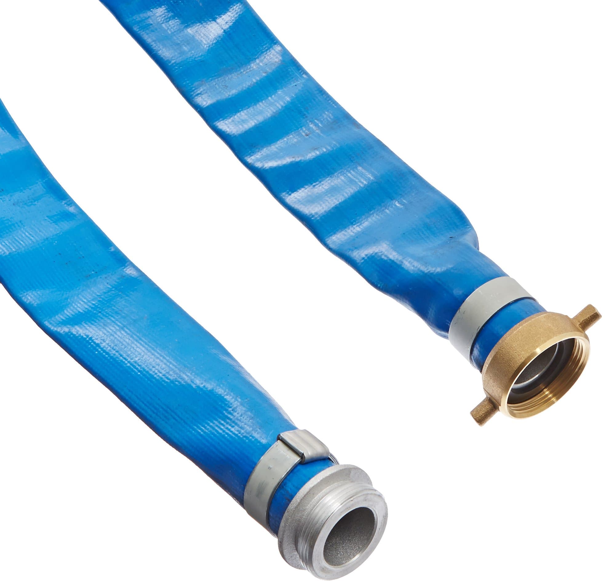 98138015 1-1/2" x 50' Blue PVC Lay-Flat Discharge Hose with Aluminum Pin Lug Fittings