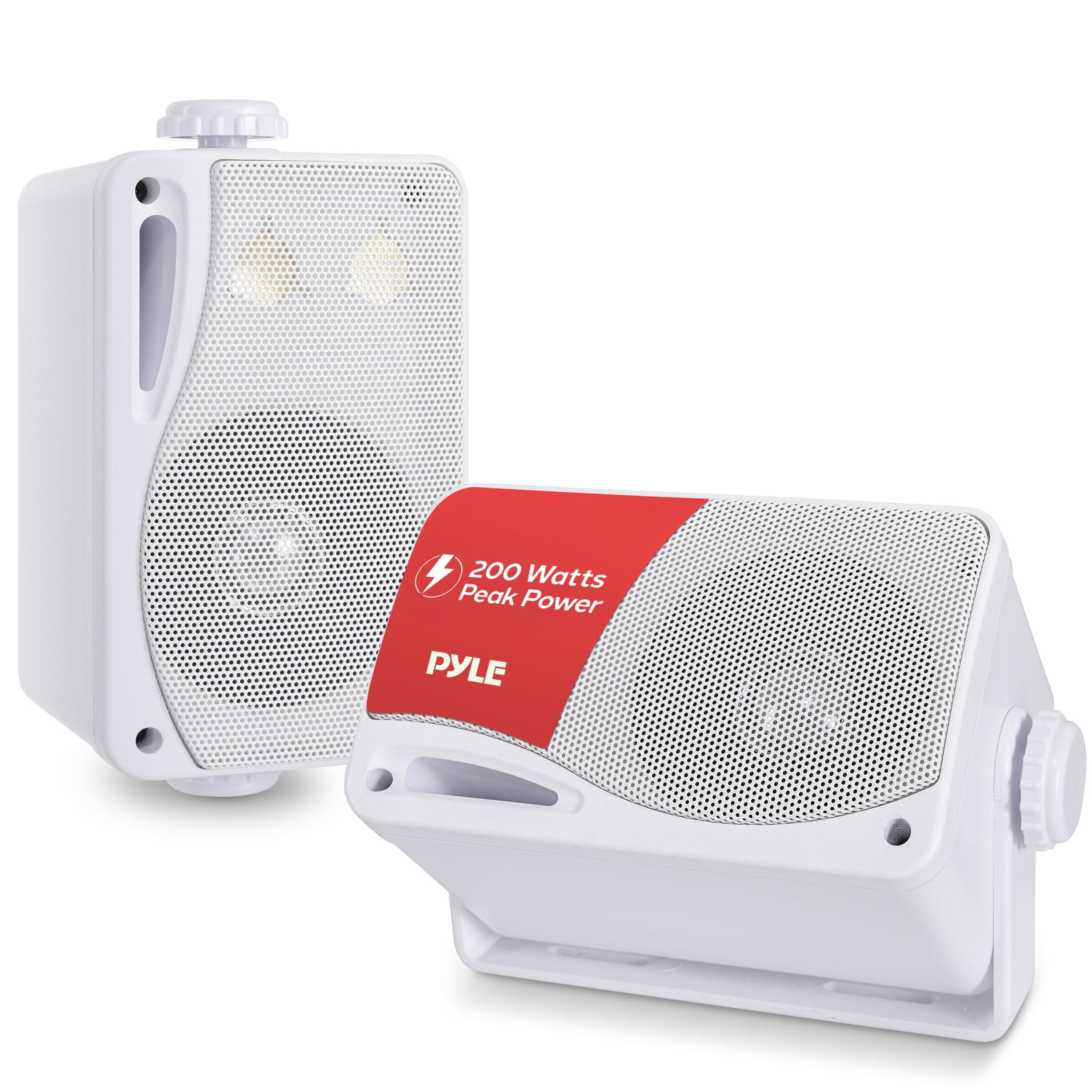 Pyle 3-Way Indoor & Outdoor Box Speaker System - 3.5" 200 Watt Compact Wall Mount Speakers for Home, Patio, Deck, Garage, Poolside, or Studio Use - Dual Speaker Set - PLMR24 (White)