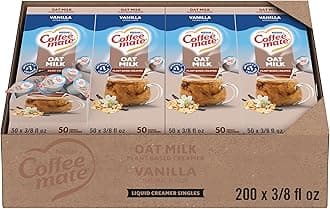 Nestle Coffee mate Coffee Creamer, Oat Milk, Vanilla Natural Flavor, Liquid Creamer Singles, Plant-Based, Non Dairy, No Refrigeration, 0.375 fl oz Tubs (Pack of 200)