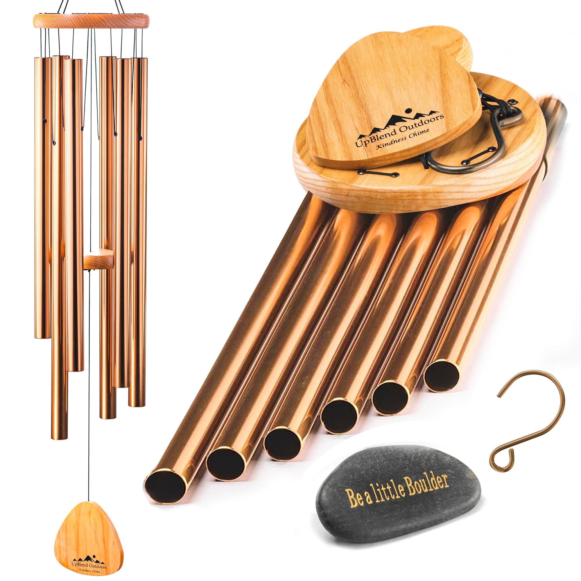 UpBlend XL Wind Chimes for Outside Gift – Deep Tone Wind Chime with Decorative Stone – Garden and Patio Décor for Porch or Yard, Elegant Outdoor Ornament, Meaningful Gift for Neighbors. 41” Bronze.