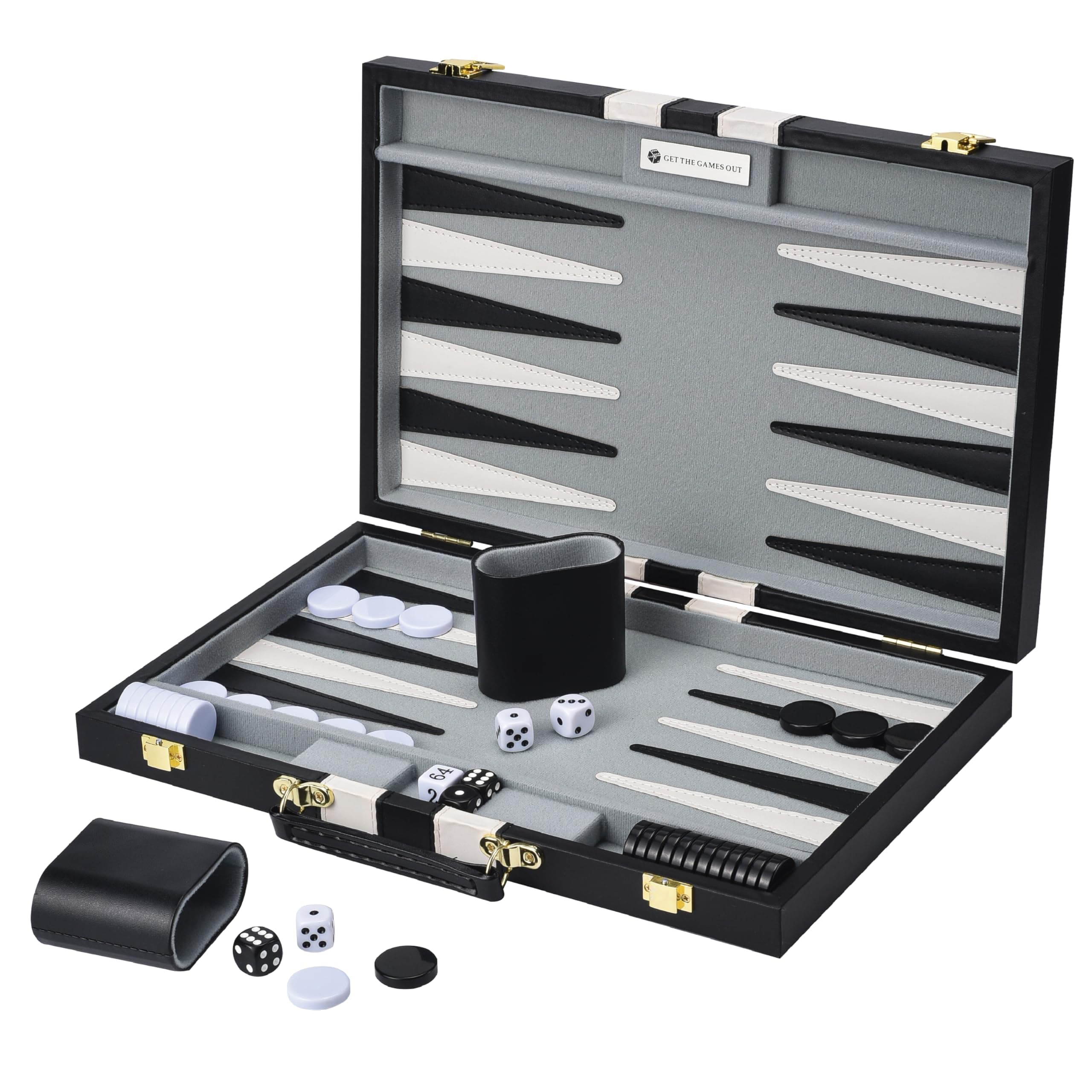 Get The Games Out Top Backgammon Set - Classic Board Game Case - 2 Players - Best Strategy & Tip Guide - Available in Small, Medium and Large Sizes (Black, Medium)