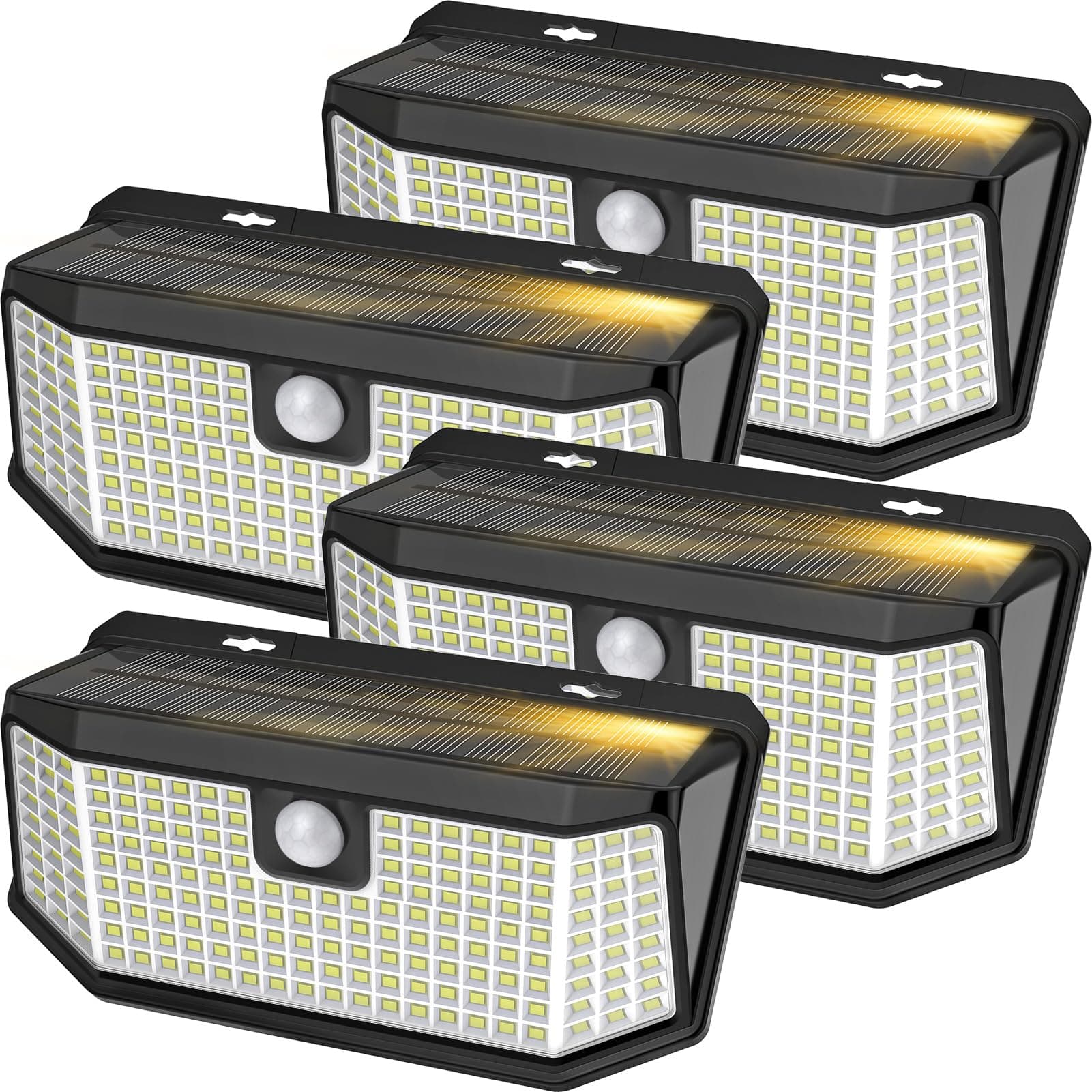 Solar Outdoor Motion Sensor Lights 2500Lm Solar Panel to 15.3 in² and 3 Modes(Security/Permanent On All Night/Smart Brightness Control) with IP65 Waterproof with Wide Angle(4pack)