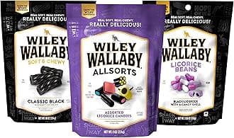 Black Licorice Variety Pack - All Sorts, Black Beans & Black Classic Gourmet Australian Style Soft & Chewy Licorice Candy - Pack of 3