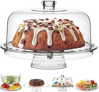 Homeries Glass Cake Stand with Lid, Cake Plate, (6 in 1) Multi-Functional Serving Platter, Large Cake Stand with Dome - Use as Cake Holder, Cake Cover