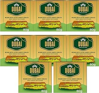 Dubai Chocolate Bar with Kadayif and Pistachio Cream 80g Dubai Kunefe knafeh Chocolate Small Gifts for Snack Treats Kids Family & Friend (Pack of 8)