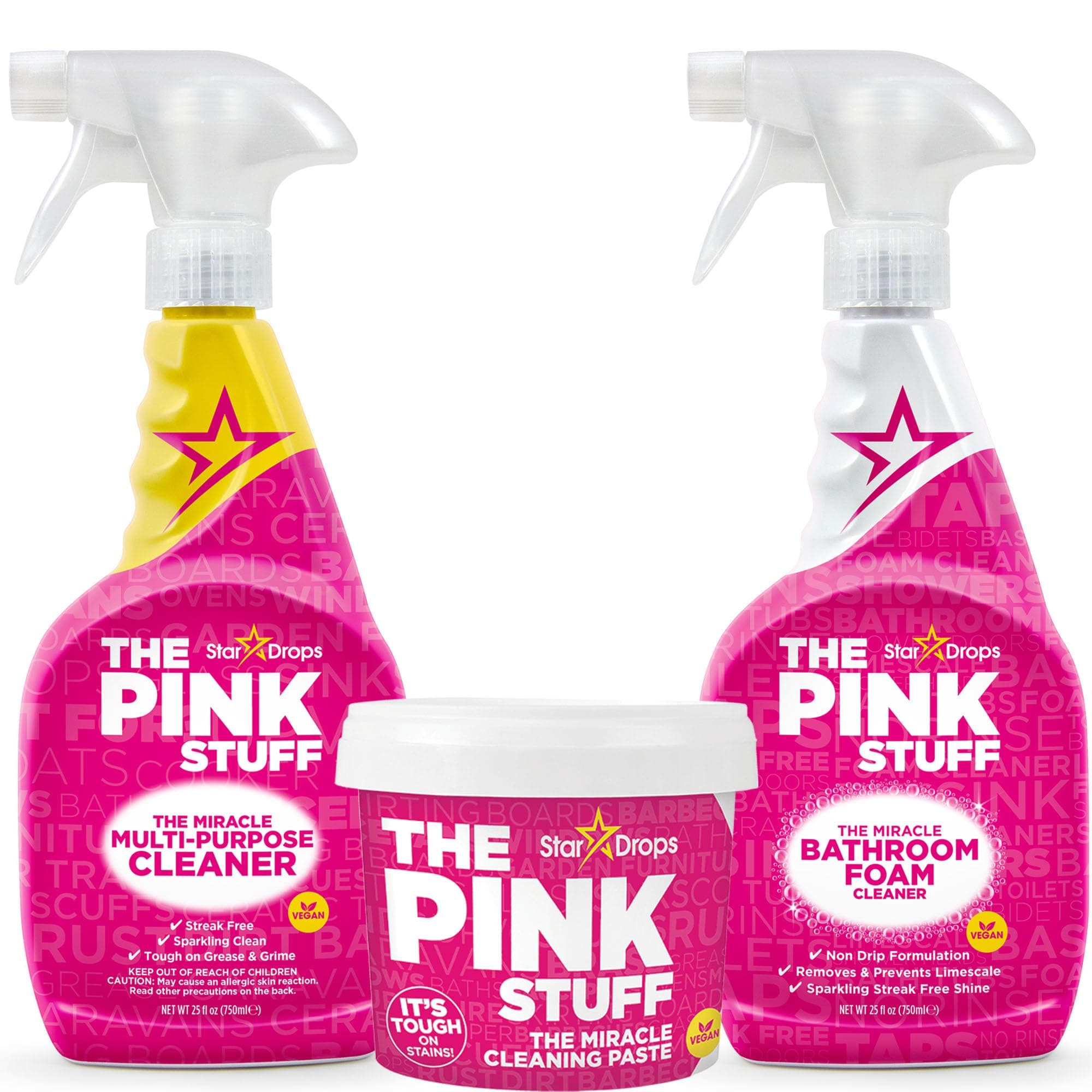 Stardrops - The Pink Stuff - The Miracle Cleaning Paste, Multi-Purpose Spray, And Bathroom Foam 3-Pack Bundle (1 Cleaning Paste, 1 Multi-Purpose Spray, 1 Bathroom Foam) 1 Box (3-Pack Bundle)