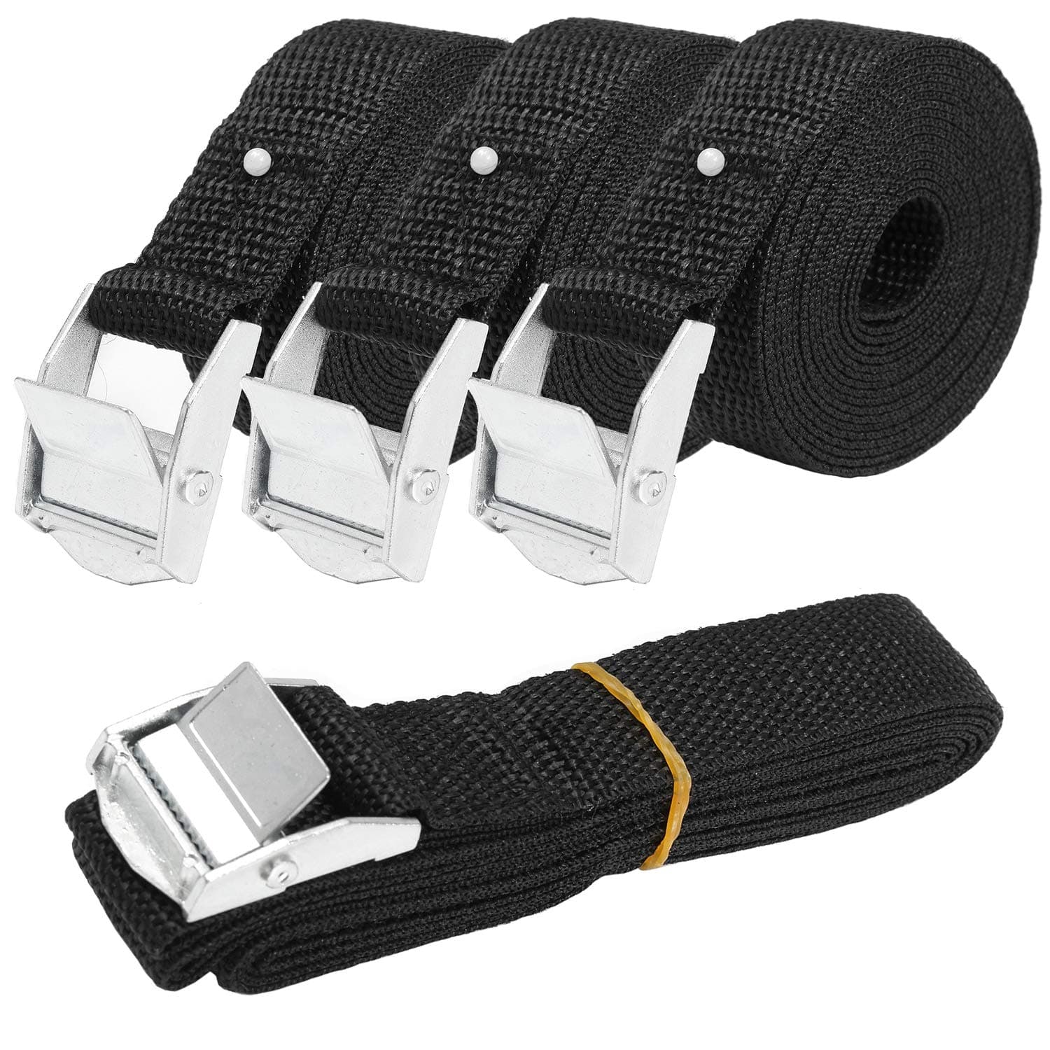 6.5' x 1" Tie Down Straps Lashing Straps Black Nylon Heavy Dust Cargo Tie Down Straps with Zinc Alloy Lock Buckle Up to 600lbs, Pack of 4 (6.5ft)