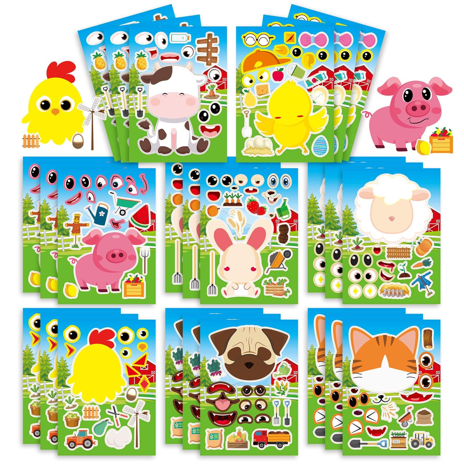 24 Sheets 8.3''×5.9'' Make Your Own Farm Animal Stickers for Toddlers Kids Party Favors, Make a Face Stickers for Kids Activities Supplies Crafts