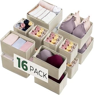Kootek 16 Pack Drawer Organizer Clothes, Dresser Drawer Organizers for Clothing Fabric Foldable Closet Organizers and Storage Bins for Baby Clothes, Nursery, Underwear, Bras, Socks