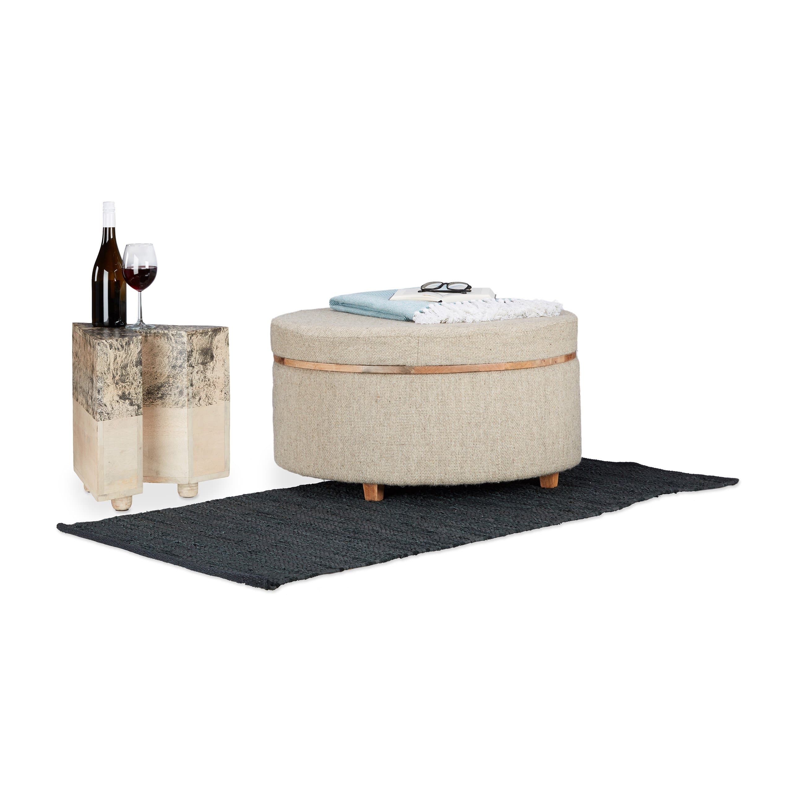 Native Home Stool/Table Combination, Footstool Ottoman and Coffee Table, 2 in 1, HWD: app. 40 x 76 x 76 cm, Beige