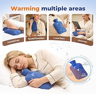 Hot Water Bottle with Soft Cover - 2L Hot Water Bag for Cozy Nights, Feet and Bed Warmer, Blue