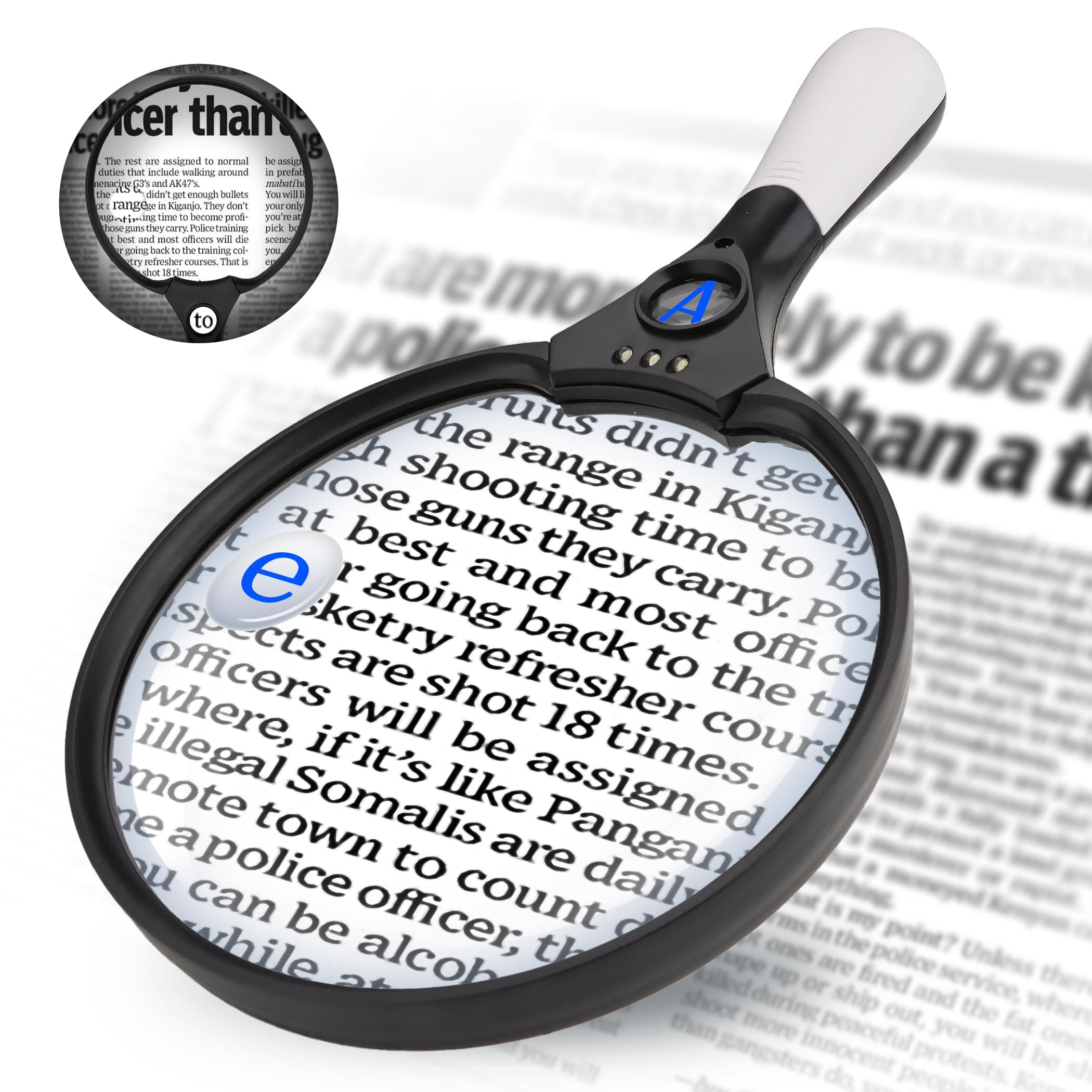 Large Magnifying Glass with Light, 5.5inch Handheld Illuminated Lighted Magnifier with 3 LED Lights for Seniors Reading, Inspection Coins, Jewelry, Exploring (Black)