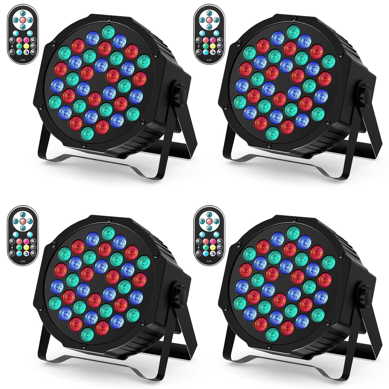 U`King 4 Pack RGB 36 LED Stage Lights with Remote Control, 72W LED Par Can Light Console 7CH Control, 7 Modes Disco Lights for Parties Wedding Club Party Concert Bars Show