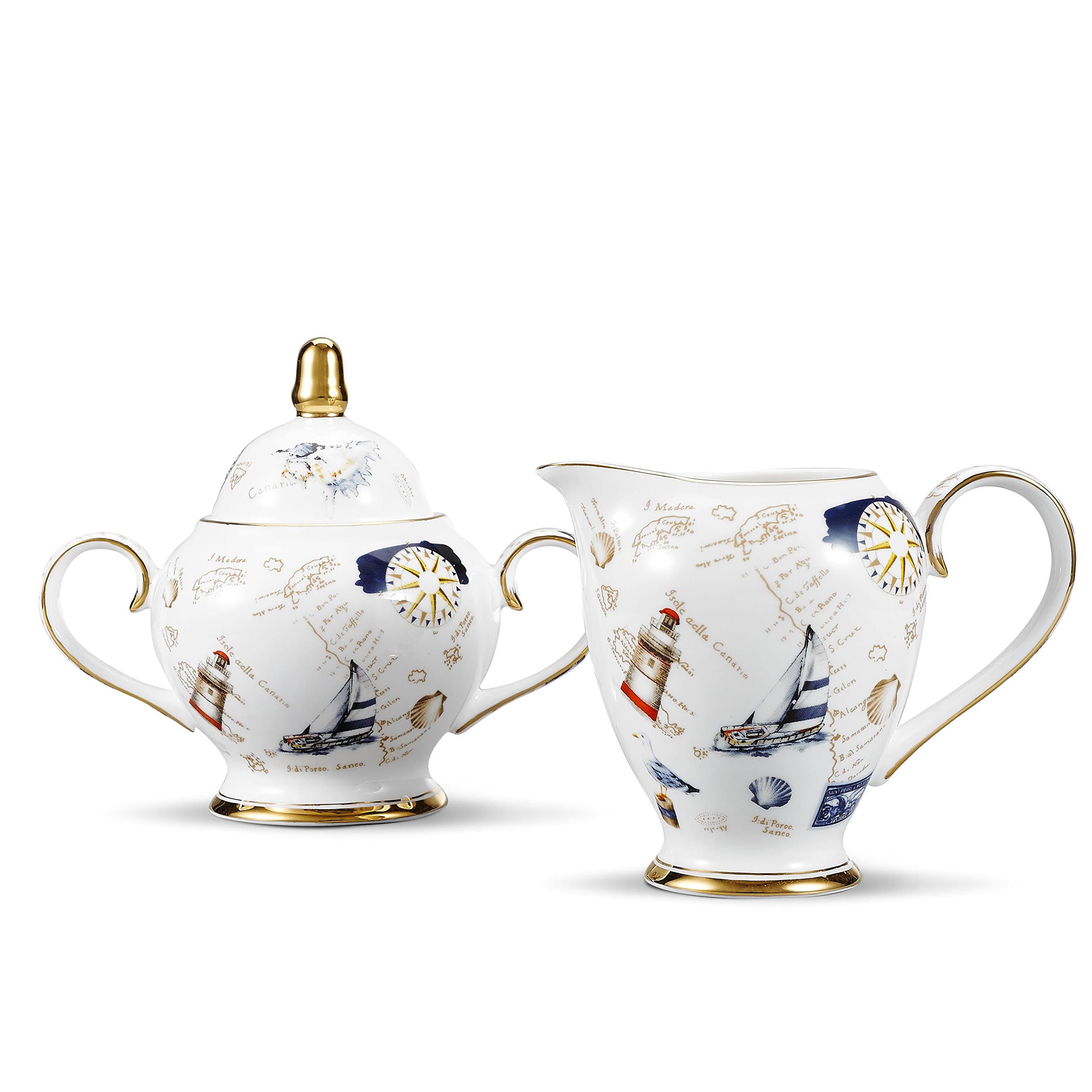 Panbado Bone China 3-Piece Sugar and Creamer Serving Set For Coffee and Tea with 1-Piece Milk Jug and 1-Set Sugar Pot