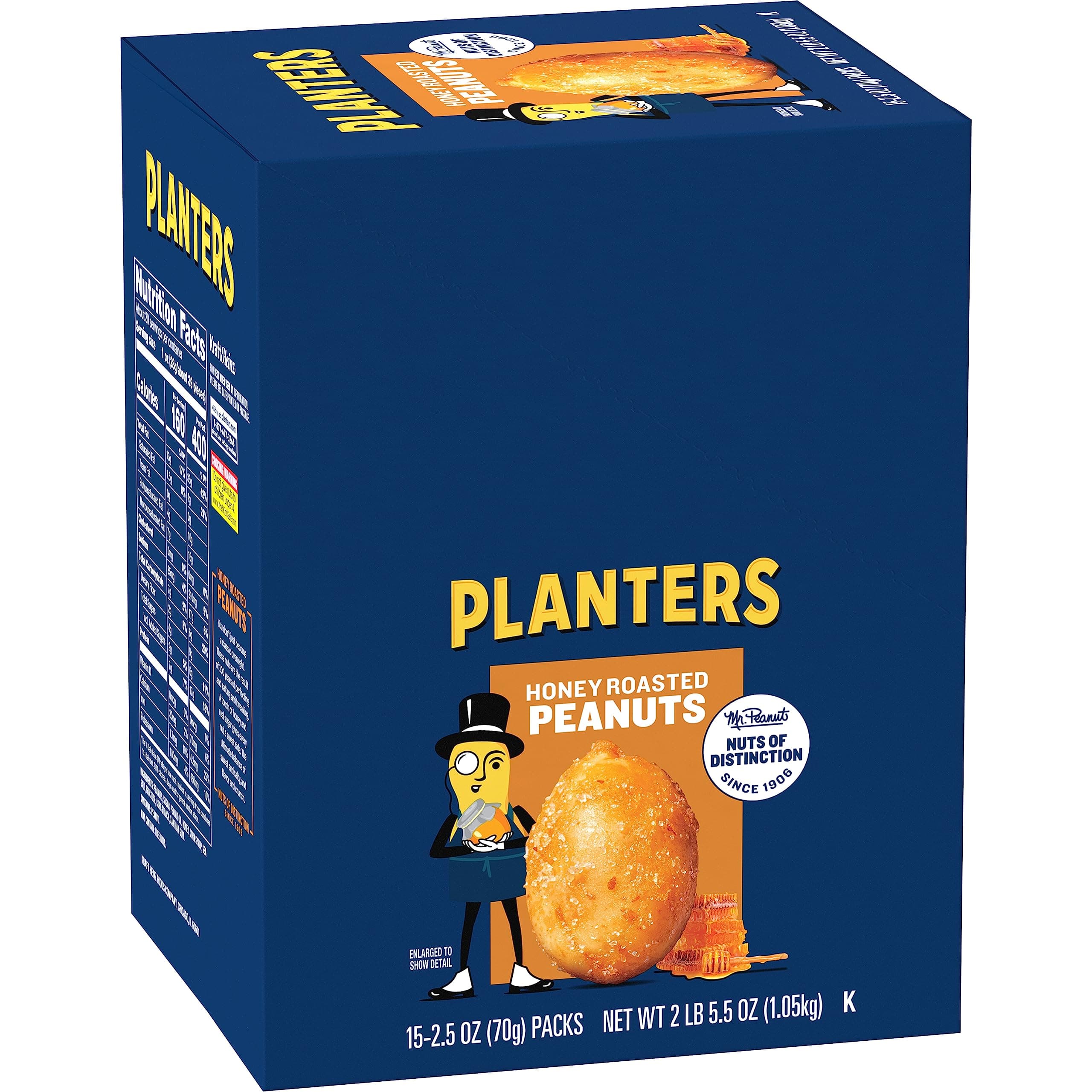 PLANTERS Honey Roasted Peanuts, 2.5 Ounce - 15 Count (Pack of 1) - Roasted with Honey and Sea Salt - Active Lifestyle, Movie and School Snacks - Kosher Peanuts