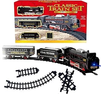 ADEPTNA Classic Kids Train Set - Vintage with Working Headlights, Tracks, and Sound | Battery Operated Train Toy Set for Toddlers and Children - Perfect Railway Game and Decorations