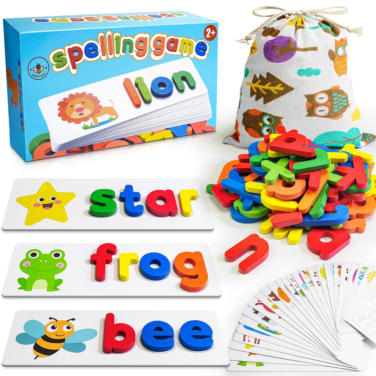 BEESTECH Alphabet ABC Learning Educational Toys for 3 4 5 Years Old Boys Girls, Wooden Puzzle Flash Cards Preschool Activity Letter Matching Games for Kids Toddlers