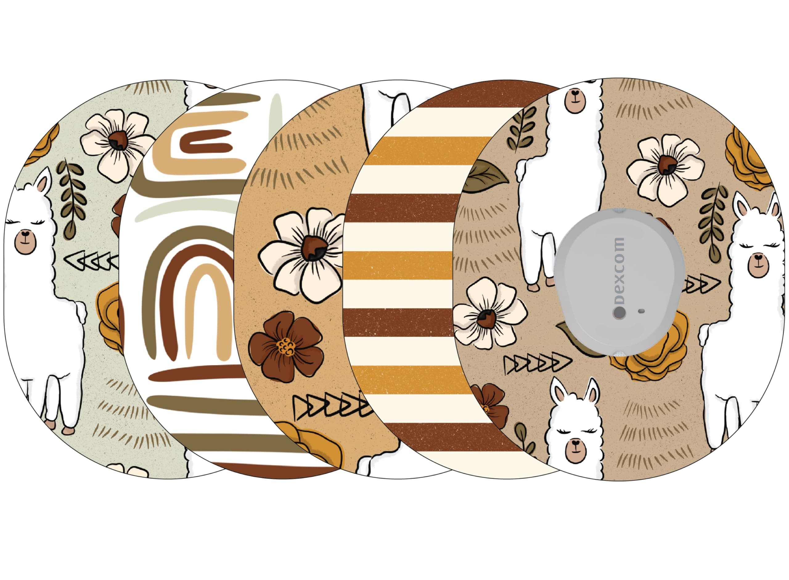 Adhesive Patches for Dexcom G7, Dexcom Stelo, and Infusion Sets (5 Count) – Maximum Strength CGM Patches, Waterproof & Hypoallergenic (Llama Variety Pack) (G7/Infusion Set)