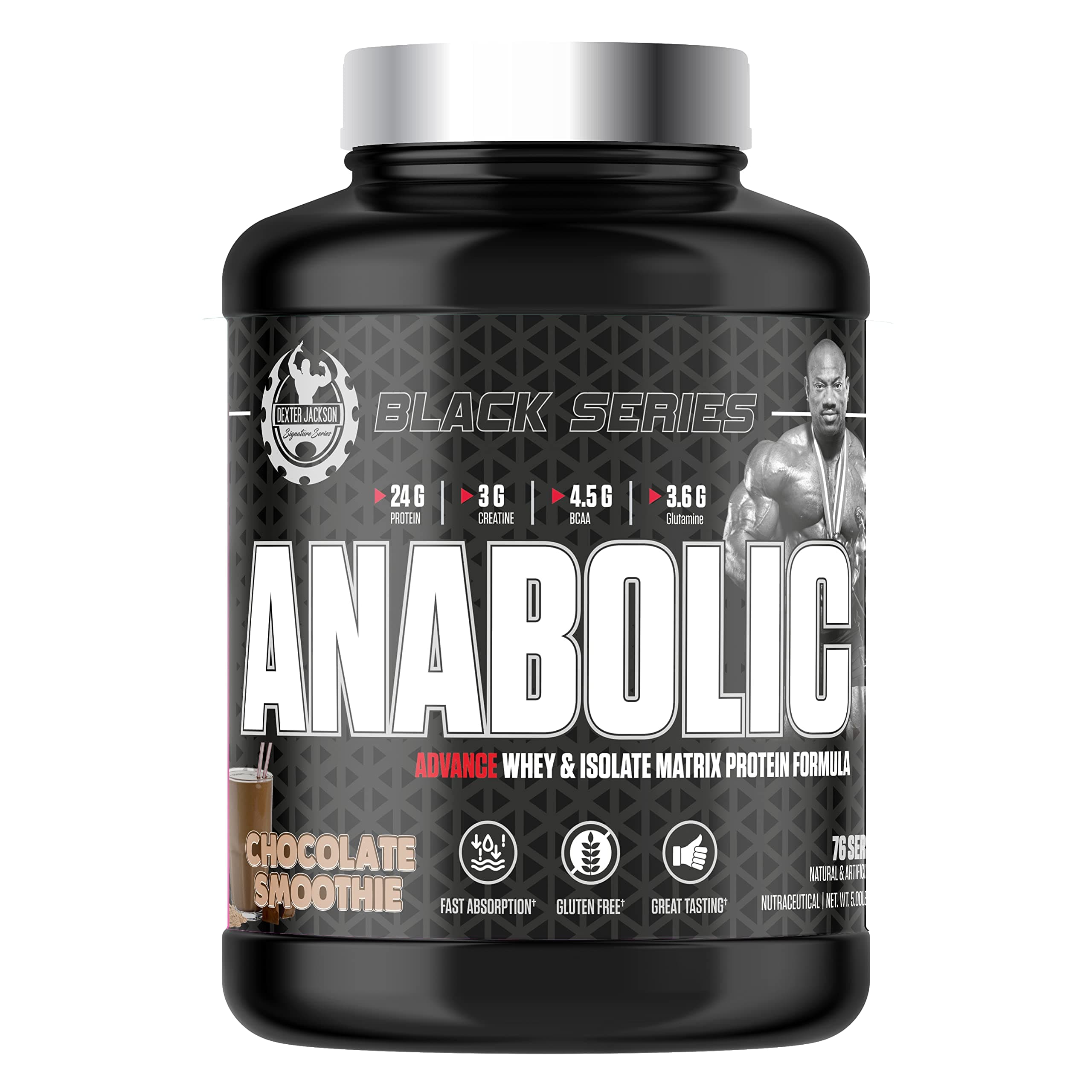 - Dexter Jackson Black Series Anabolic Advance Whey & Isolate Matrix Protein Powder | Chocolate Smoothie Flavor | Gluten-Free | 76 Servings, 5 Lbs, 2268g