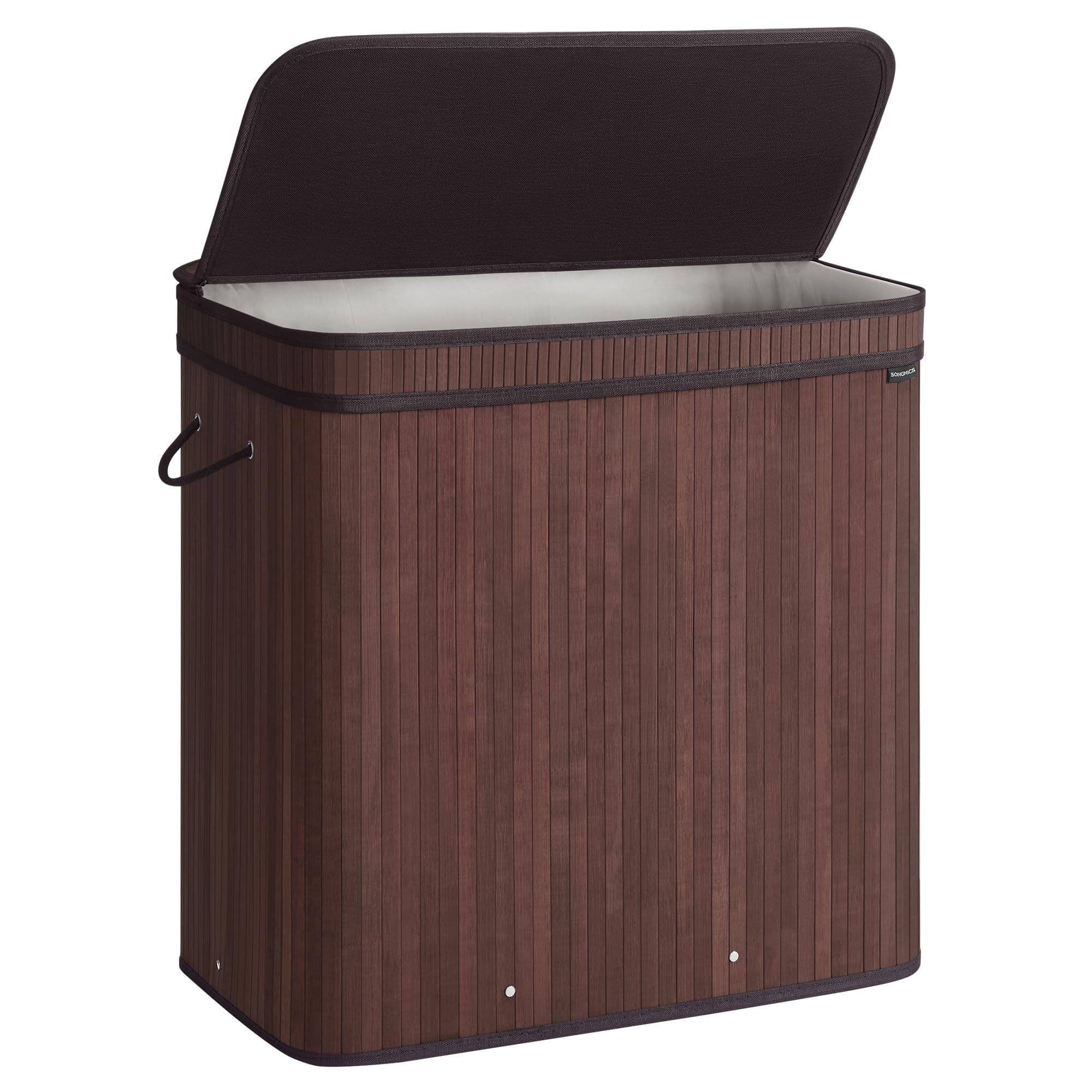 SONGMICS Laundry Hamper with Lid, Bamboo Laundry Basket, Removable Machine Washable Laundry Basket, with Handles, 39.6-Gallons, for Laundry Room, Bedroom, Bathroom, Chestnut Brown ULCB062K01