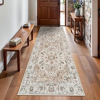 Washable Hallway Runner Rug 3x8: Non Slip Runner Rugs with Rubber Backing Soft Kitchen Rug Farmhouse Distressed Carpet Runner for Living Room Bedroom Bathroom (Beige, 3X8)