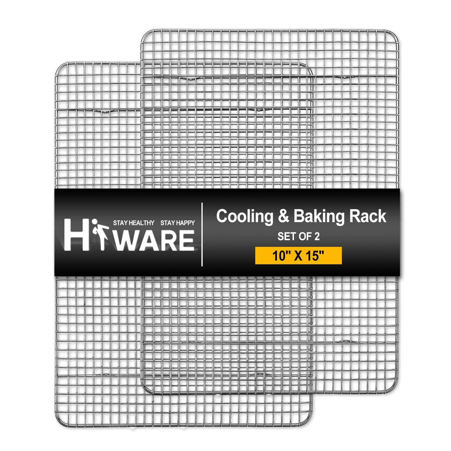 2-Pack Cooling Racks for Baking - 10" x 15" - Stainless Steel Wire Cookie Rack Fits Jelly Roll Sheet Pan, Oven Safe for Cooking, Roasting, Grilling