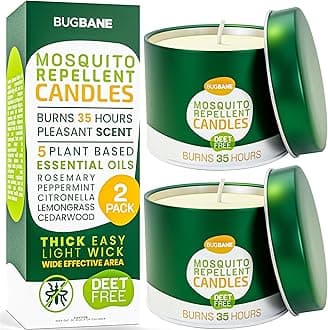 Mosquito Candle Outdoor 2 Pack with 5 Natural Essential Oils. DEET Free Citronella Candles Outdoor Mosquito Repellent Outdoor Patio. Mosquito Repellent Candles Outdoor. Bug Candles Repellent Outdoor